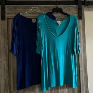 2 Pack Teal and Blue Tops with Cut Out Sleeves